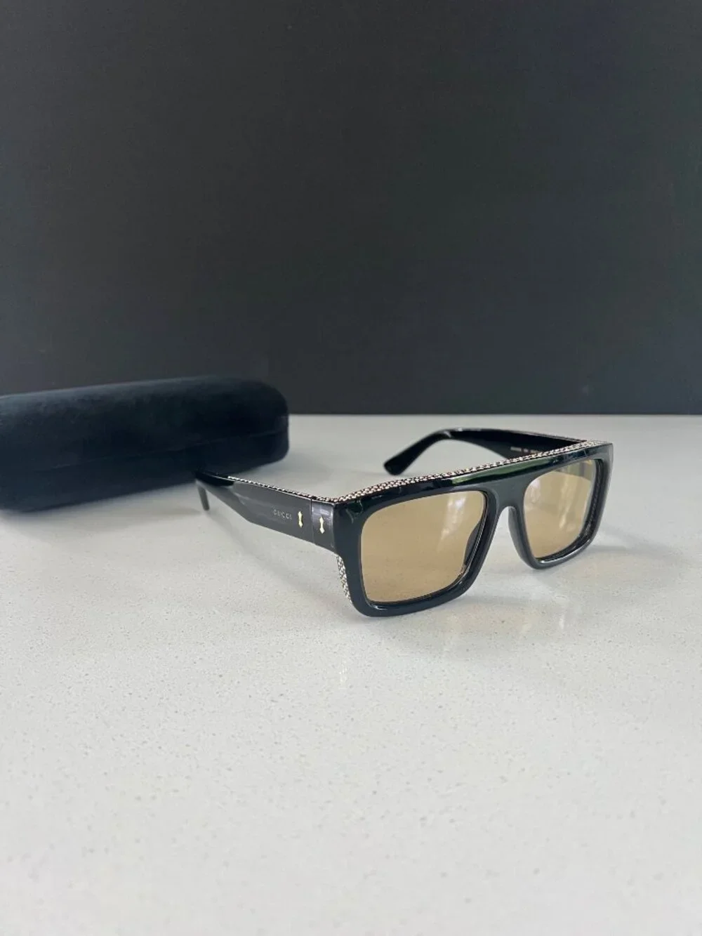 Gucci GG 1461S black square sunglasses with crystals